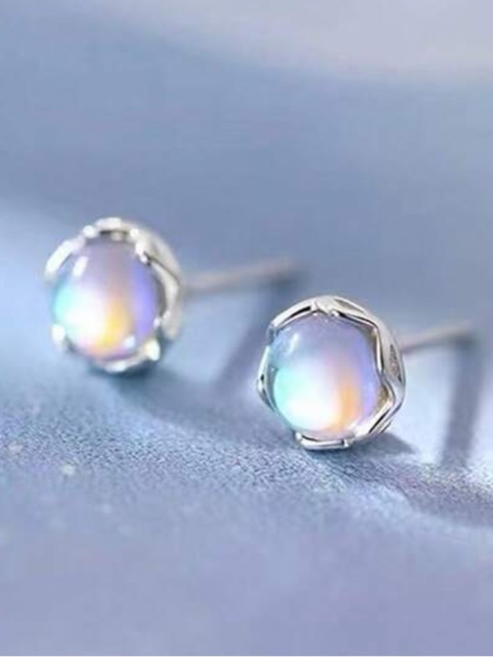 925 Sterling Silver Moonstone Stud Earrings